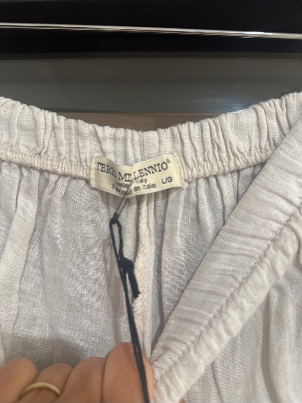 Terzo Millennio Pure Linen Wide Leg Pants Lace Hem Sand Beige Size  L NWT - Picture 5 of 6